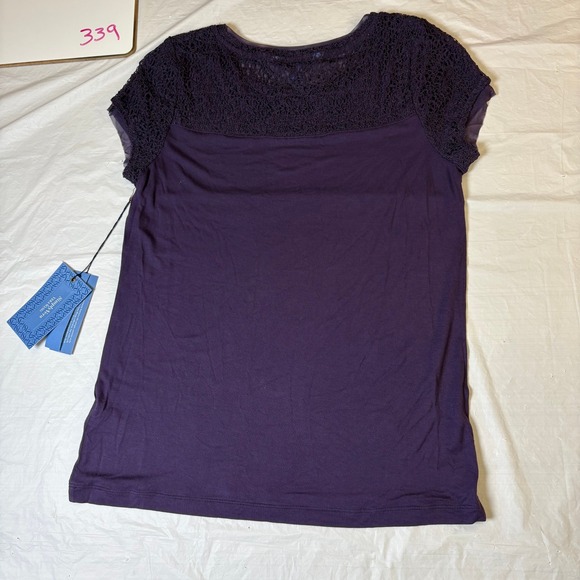Simply Vera Vera Wang Purple Lace Yoke Flutter Sleeve Womens Top Size PM Petite - Picture 4 of 11